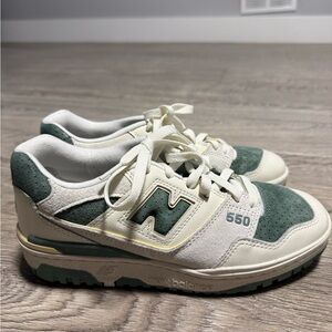 New Balance 550 Cream & Sage Green Retro Sneakers